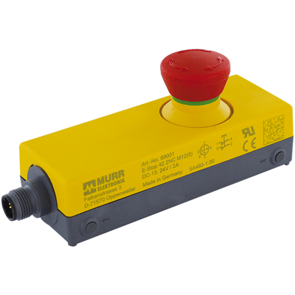 Murr Elektronik E-stop with 2 positive opening, s in a 42mm enclosure, M12 connection, 5 poles, twist release 69001